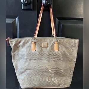 Dooney & Bourke grey snake tote with red interior